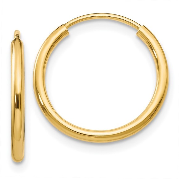 14k Yellow Gold 1.5mm Polished Round Endless Hoop Earrings 16 L x 16 mm W